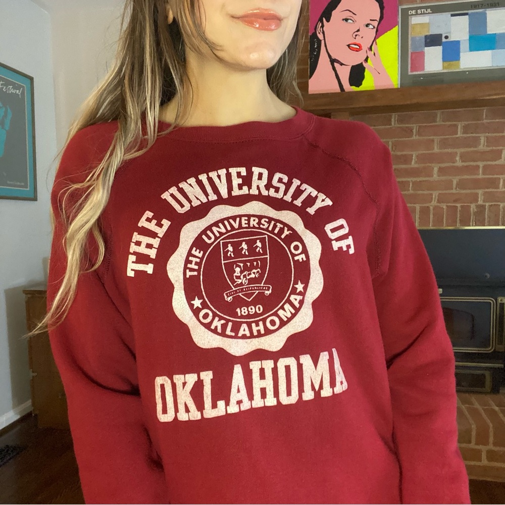 Vintage 80s University of Oklahoma Raglan Crewneck Sweatshirt Retro Coll…